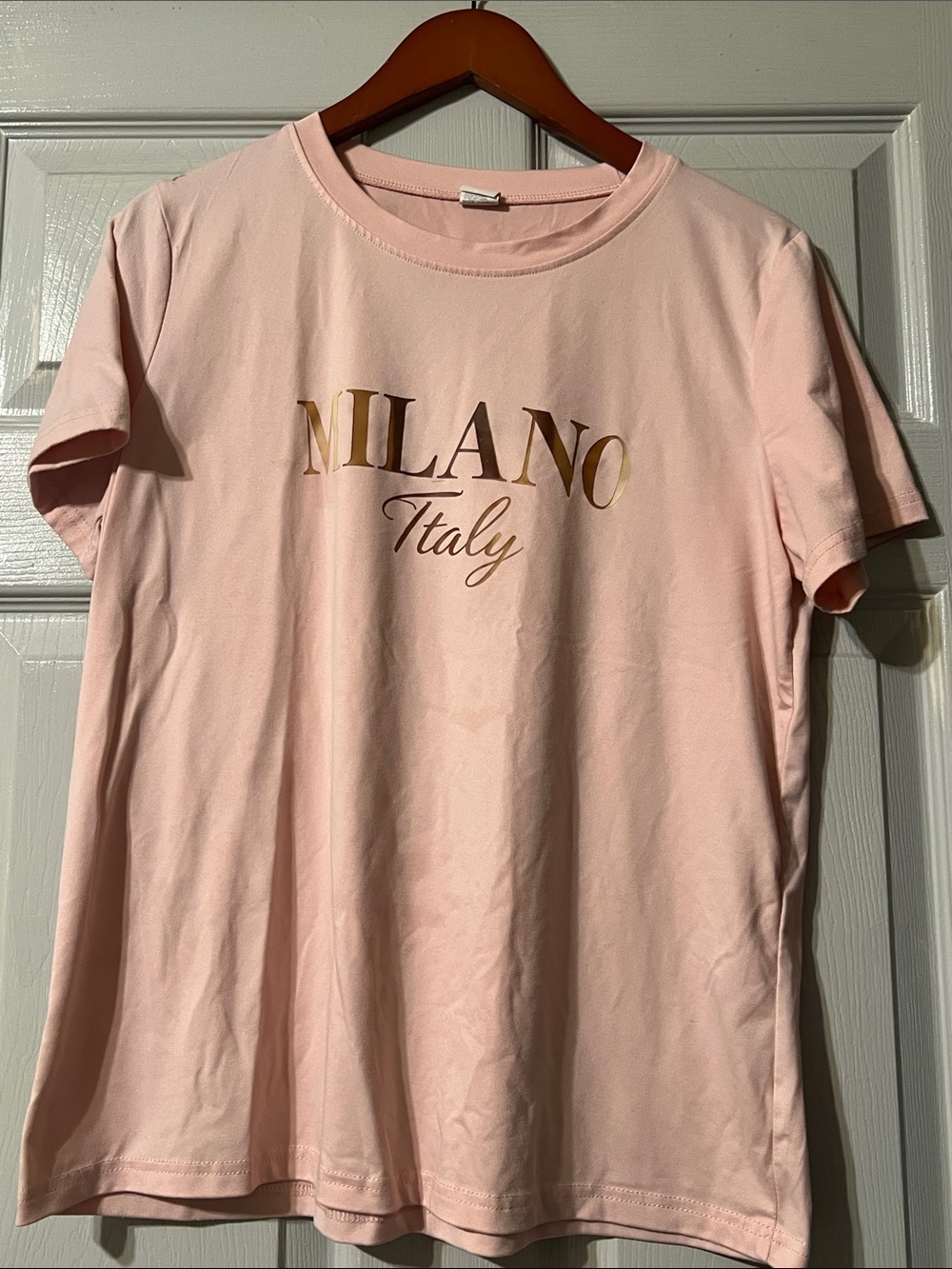 Milano Pink Tee with Gold Foil Logo - Women's Short Sleeve Top